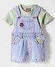 Little Kangaroos Denim Dungarees with Half Sleeves Inner Tee with Dino Patch - Light Blue