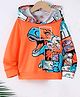 Bolly Lounge Knit Cotton Full Sleeves Dinosaur Printed Light Winter Hooded Sweatshirt - Orange
