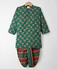 Teentaare Cotton Woven Full Sleeves Kurta Dhoti Set With Floral Print - Teal Blue