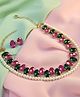 MANSIYAORANGE Pearl Mala Hot Pink & Green Color AD & CZ Cubic Zerconia Crystal Jewelry Set