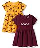 Doodle Poodle 100% Cotton Single Jersey Knit Half Sleeves Frocks With Floral & Butterfly Print Pack of 2 - Yellow & Burgandy