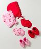 Doodle Poodle 100% Cotton Interlock Knit Cap Mitten & Booties Set with Floral Print Pack of 2 Pink & Red - Diameter 18 cm
