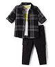 Babyhug Cotton Woven Full Sleeves Checkered Shirt & Denim Jeans with T-Shirt - Black
