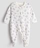 URBANRAC 100% Cotton Knit Full Sleeves Floral Printed Footed Sleepsuit - White