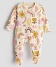 URBANRAC 100% Cotton Knit Full Sleeves Sun & Rainbow Printed Footed Sleepsuit - Cream