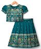 Bhartiya Paridhan Silk Woven Half Sleeves Choli Lehenga Set With Floral Print - Teal Blue