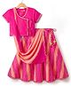 Exclusive from Jaipur Cotton Woven Half Sleeves Striped Choli Lehenga Set with Dupatta - Dark Pink