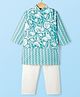 Teentaare Cotton Woven Full Sleeves Kurta Pyjama Set With Floral Printed Nehru Jacket - Turquoise Blue