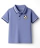 Kookie Kids Cotton Knit Half Sleeves Polo T-Shirt with Ball Graphic & Tipping - Blue