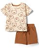 Doodle Poodle 100% Cotton Single Jersey Knit Half Sleeves T-Shirt & Shorts Set With Teddy Bear Print - Peach & Brown