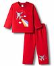 Tango Single Jersey Knit Full Sleeves T-Shirt & Lounge Pant Set with Airplane Print - Red