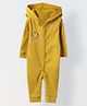 Spunkies Cotton Rib Knit Full Sleeves Smiley Patch Detailed Hooded Romper - Yellow