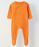 Spunkies Cotton Knit Full Sleeves Solid Footed Sleepsuit - Orange