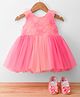 Bluebell Net Woven Sleveless Party Dress with Floral Applique & Booties - Peach