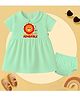 The Peppy Tend 100% Cotton Knit Half Sleeves Baby Dinosaur Printed Dress With Bloomer - Sea Green