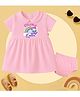 The Peppy Tend 100% Cotton Knit Half Sleeves Unicorn & Rainbow Printed Dress With Bloomer - Pink