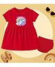 The Peppy Tend 100% Cotton Knit Half Sleeves Unicorn & Rainbow Printed Dress With Bloomer - Red
