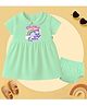 The Peppy Tend 100% Cotton Knit Half Sleeves Unicorn & Rainbow Printed Dress With Bloomer - Sea Green