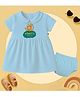 The Peppy Tend 100% Cotton Knit Family Theme Half Sleeves Daddys Mini Me Text Printed Dress With Bloomer -Blue