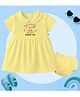 The Peppy Tend 100% Cotton Knit Half Sleeves Bald And Awesome Rocking My First Mundan Look Text Printed Dress With Bloomer - Yellow