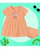 The Peppy Tend 100% Cotton Knit Family Theme Half Sleeves Dadus Dadis Tiny Treasure Text Printed Peter Pan Collar Dress With Bloomer - Peach