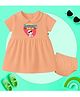 The Peppy Tend 100% Cotton Knit Half Sleeves Rocking The Bala Look Text Printed Peter Pan Collar Dress With Bloomer  - Peach