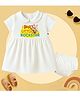 The Peppy Tend 100% Cotton Knit Family Theme Half Sleeves Buas Little Rockstar Text Printed Peter Pan Collar Dress With Bloomer - White