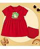 The Peppy Tend 100% Cotton Knit Half Sleeves No Hair No Tension Only Perfection Text Printed Dress With Bloomer -Red