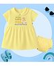 The Peppy Tend 100% Cotton Knit Half Sleeves Mom Dads Mini Masterpiece Text Printed Dress With Bloomer - Yellow