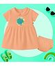 The Peppy Tend Family Theme 100% Cotton Knit Half Sleeves Hello I Am New Here Text Printed Dress With Bloomer - Peach