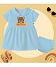 The Peppy Tend 100% Cotton Knit Half Sleeves Tiny Miracle Text Printed Peter Pan Dress With Bloomer - Blue