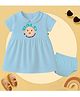 The Peppy Tend 100% Cotton Knit Half Sleeves Bald & Toothless Text Printed Dress With Bloomer - Blue