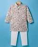Ridokidz Full Sleeves Floral Printed Kurta Pyjama Set - Light Beige