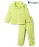 Honeyhap Premium 100% Cotton Knit With Bio Finish Full Sleeves Co-ord Night Suit With Star Print - Lime Punch