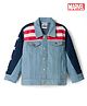Pine Kids Marvel Woven Full Sleeves Cut & Sew Denim Jacket With Front and Back Captain America Graphics - Light Blue