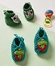 MayRa Knits Handknitted Pack Of 2 Zebra & Strawberry Applique Detailed Booties - Green & Blue