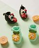 MayRa Knits Hand Knitted Pack Of 2 Fruit & Joker Designed Booties - Black & Sea Green