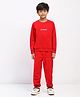 Spunkies Fleece Knit Full Sleeves Brand Name Printed Winter Sweatshirt & Trouser Set - Red