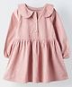 Spunkies Corduroy Woven Full Sleeves Textured Peter Pan Collar Dress - Peach