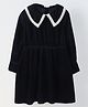 Spunkies Velvet Woven Full Sleeves Lace Detailed Peter Pan Collared Dress - Navy Blue