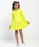 Spunkies Cotton Rib Woven Full Sleeves Solid Dress - Lime Green