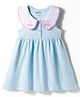 Bonfino 100% Cotton Knit Sleeveless Peter Pan Collar Frock with Cherry Embroidery - Light Blue