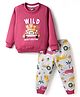Teddy Fleece Knit Full Sleeves Winter Wear Suit with Jungle Theme Print - Pink
