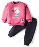 Teddy Fleece Knit Full Sleeves Winter Wear Suit with Bear Print - Pink