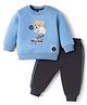 Teddy Fleece Knit Full Sleeves Winter Wear Suit with Bear Print - Light Blue