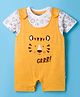 Wonderchild Tiger Designed Dungaree With Half Sleeves Animals Printed Tee - White & Gold