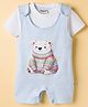 Wonderchild Striped & Bear Printed Dungaree With Half Sleeves Solid Tee - White & Sky Blue