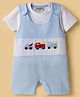 Wonderchild Vehicles Patch Detailed Dungaree With Half Sleeves Solid Tee - White & Blue