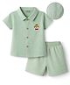 Wonderchild Half Sleeves Tiger Embroidered Shirt With Shorts Set - Olive Green