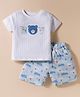Wonderchild Half Sleeves Bear Patch Detailed Tee With Shorts Set - White & Blue